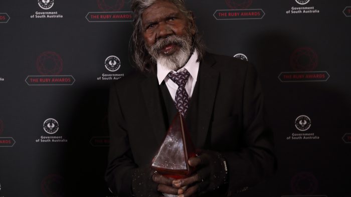 David Gulpilil with his Premier's Award for Lifetime Achievement at the 2019 Ruby Awards