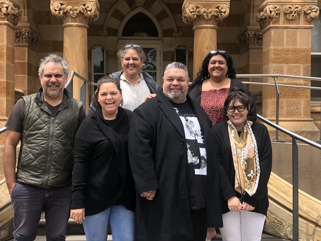 Wayne Blair, Tanith Glynn-Maloney, Dena Curtis, Adrian Russell Wills, Gillian Moody and Nakkiah Lui at the Bunya Creative Talent Incubator, December 2019. Photo by Nara Wilson. 