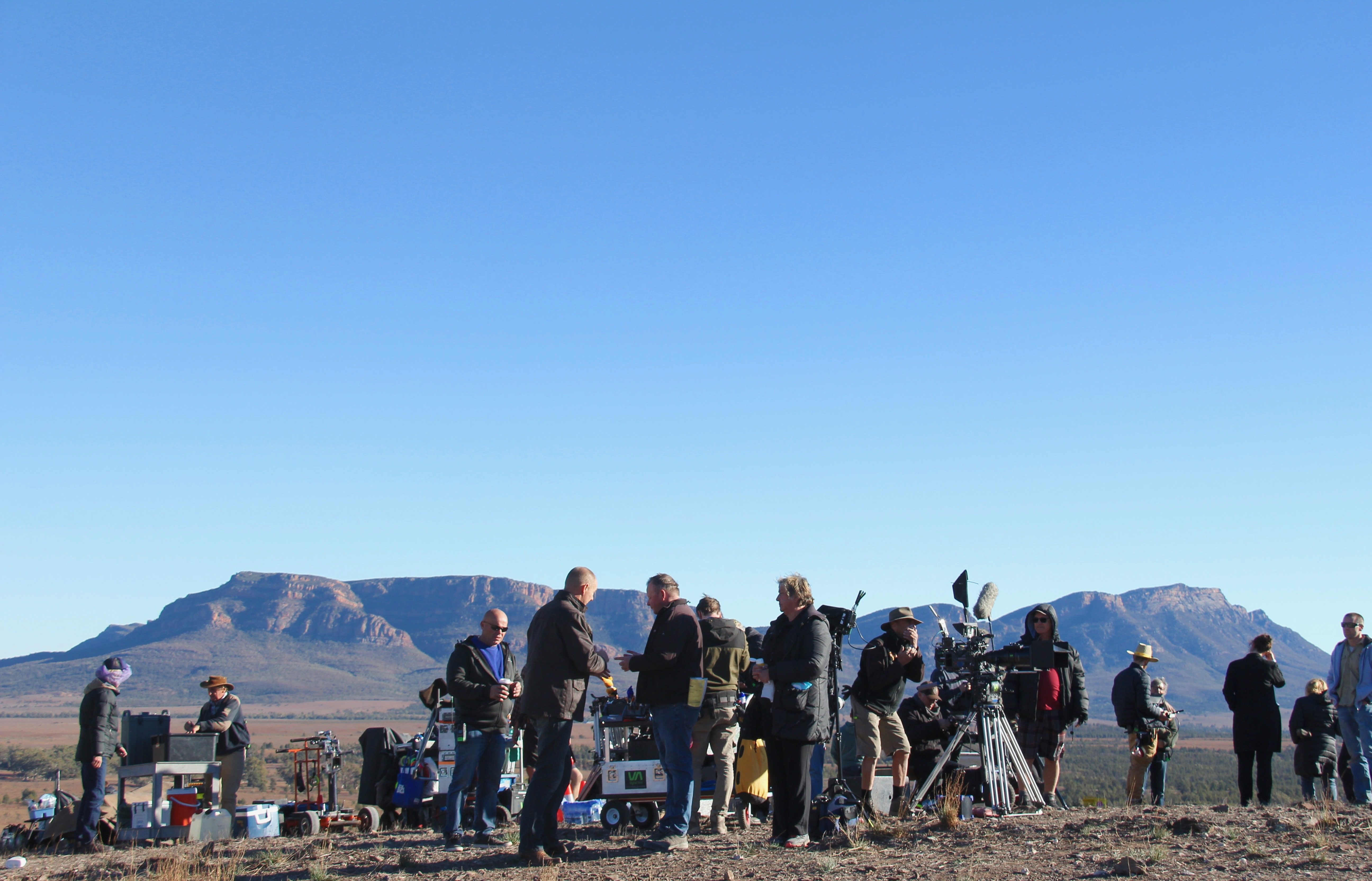 Crew on location in the Flinders for Wanted, photo credit Tom Hoffie