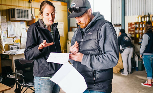 Kirsty Stark and 1st AD James Dubay on set of short film Grounded. Photo credit: Phil Brown.