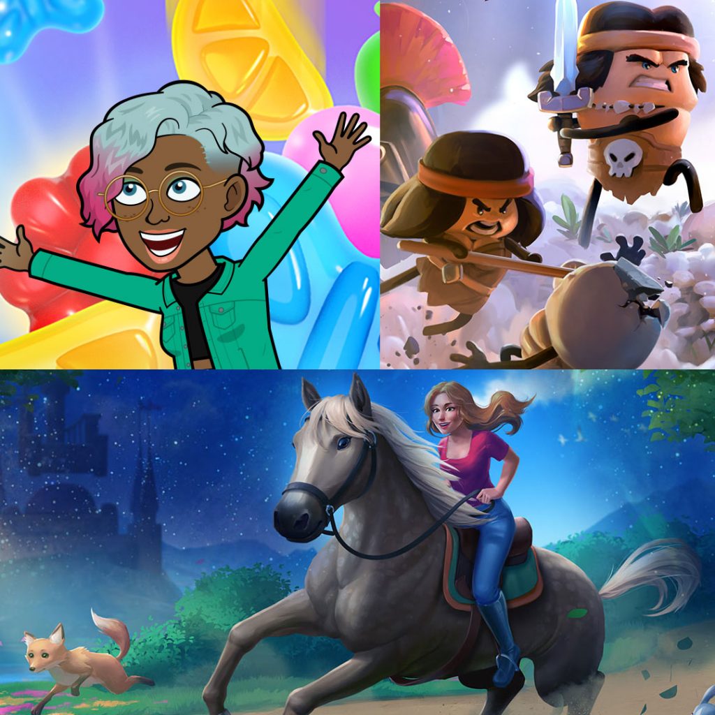 (clockwise from top left): South Australian made games Sugar Slam and Conan Chop Chop by Mighty Kingdom, and Horse Riding Tales by Foxie Games.