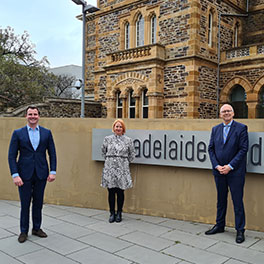 Federal Member for Sturt The Hon James Stevens MP, SAFC CEO Kate Croser, and Minister for Innovation and Skills The Hon David Pisoni MP.