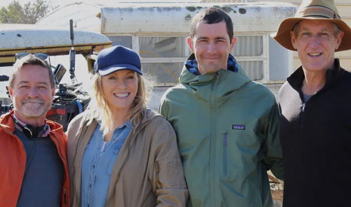 Emerging cinematographer Paul Vagnarelli (centre right), who is profoundly Deaf, worked as camera attachment on Wanted season 3 with star Rebecca Gibney, multi award-winning cinematographer Mark Wareham and producer Tom Hoffie.