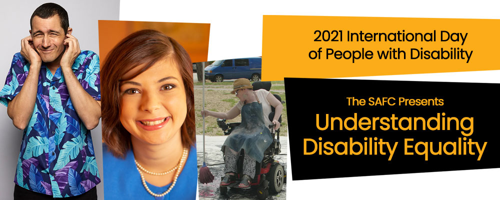 SAFC Presents: Understanding Disability Equality Webinar. L-R: Paul Vagnarelli in Deafinition, Kaila Pole in The Loop, Kirsty Martinsen in Limited Surrender.