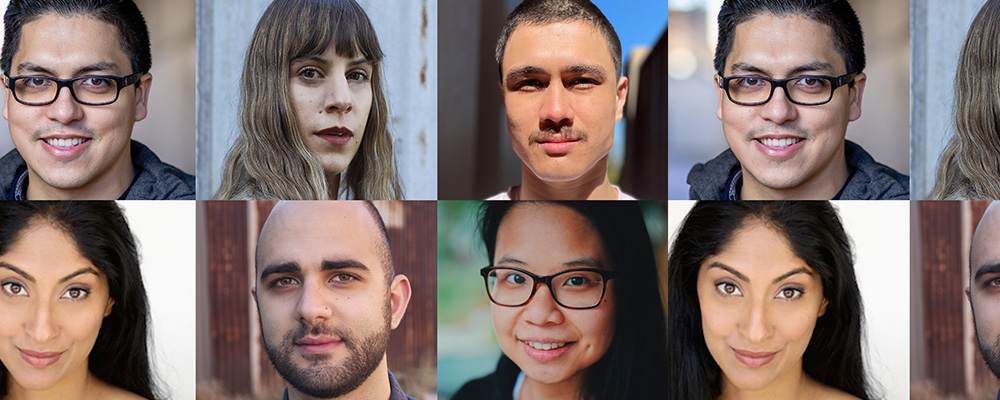 SBS Emerging Writers Incubator 2021 writers (top L-R) Sebastian Chan, Lâle Teoman, Nicholas Lin; (bottom L-R) Ansuya Nathan, Alberto Di Troia, Cassandra Nguyen, image supplied