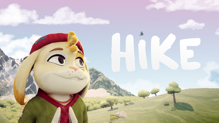 An animated rabbit-like character stands in front of a mountain scene.