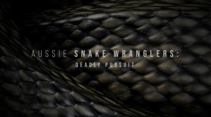The words "Aussie Snake Wranglers: Deadly Pursuit" appear over a snakeskin background.