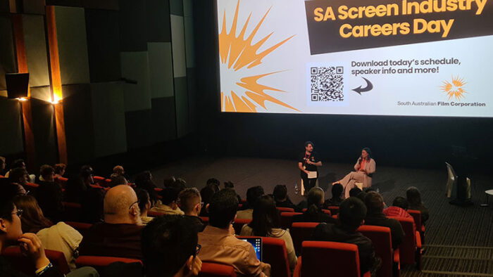 SA Screen Industry Careers Day 2023, Pat Webb and Jennifer Norcliffe at the games session, photo by Petra Starke