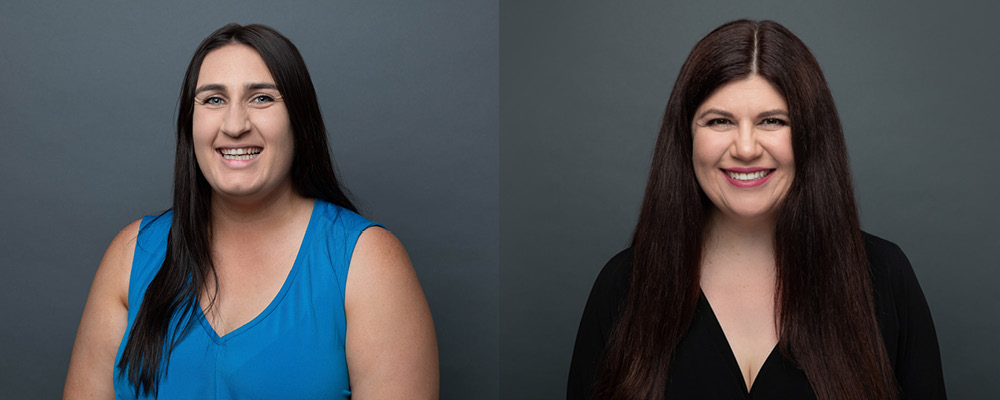 Ellen Williams-Ralfe (left) and Danae Flack (right) in front of a neutral background.