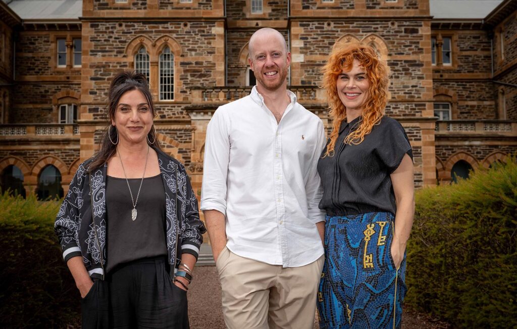 Film Lab: New Voices round 3 team - Elena Carapetis, Adam Camporeale, Anna Lindner. Photo by Naomi Jellicoe