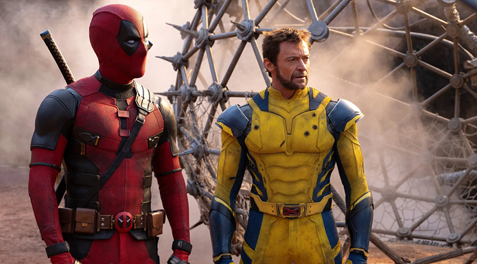 Deadpool and Wolverine stand in costume next to each other.