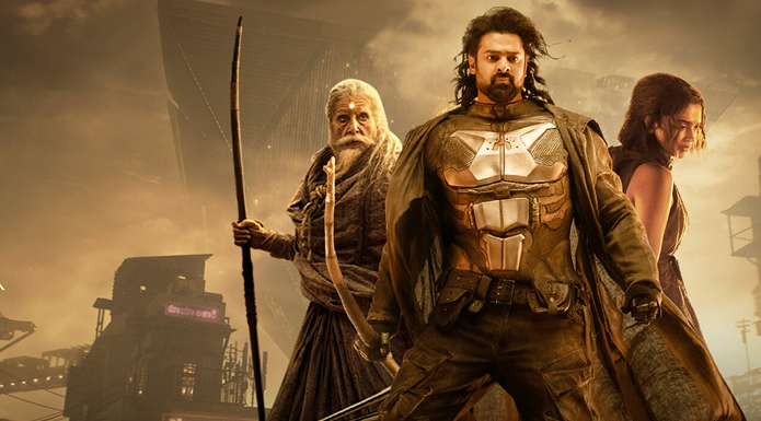 Three heroic looking figures stand back to back.