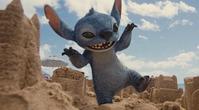 Stitch, a blue dog-like alien.