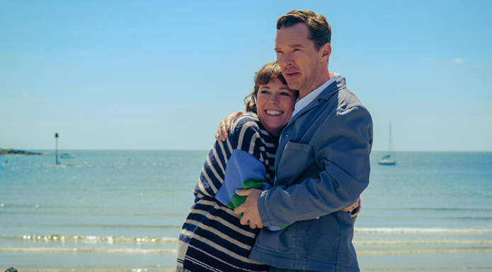 Olivia Colman and Benedict Cumberbatch embrace in The Roses.