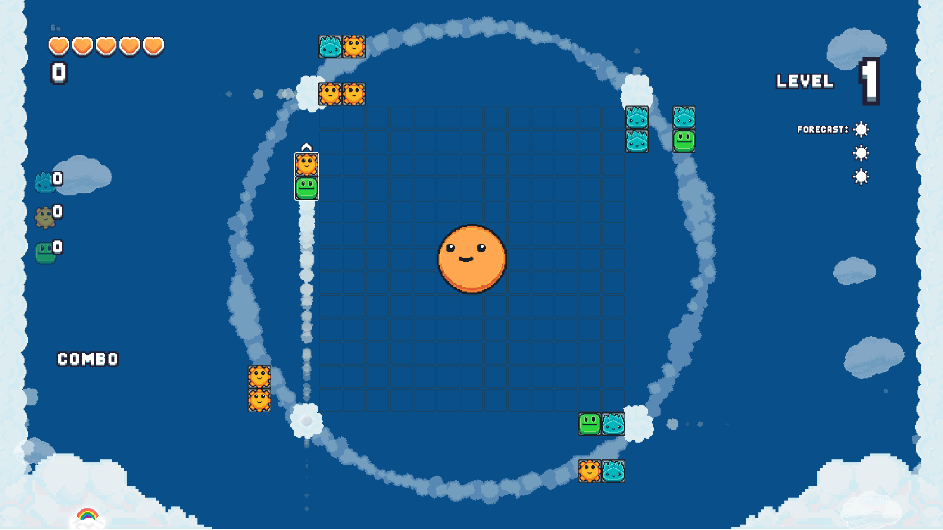 A gameplay still from One Pop Planet shows a smiling circle surrounded by puzzle elements.